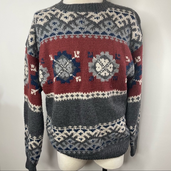 Vintage The Lodge Wool Nordic Snowflake Crewneck Pullover Knit Sweater Men's M - Picture 3 of 10